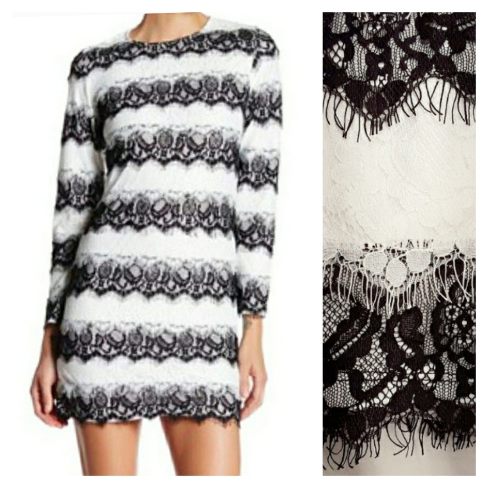 NSR Lace Black & White Stripe Night Out Large Dress NWT